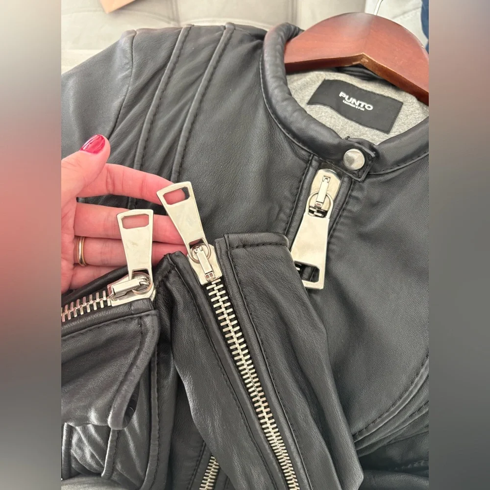 Sandro Style Punto Leather Jacket Black Size US 6-8 Italian Brand PUNTO Leather - Picture 6 of 16